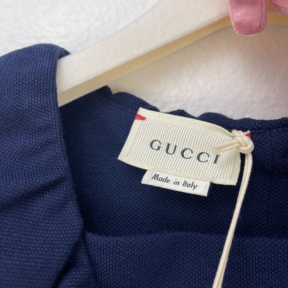 NWT Gucci kids ruffled dress with bow navy blue red green size 10 - Picture 8 of 12